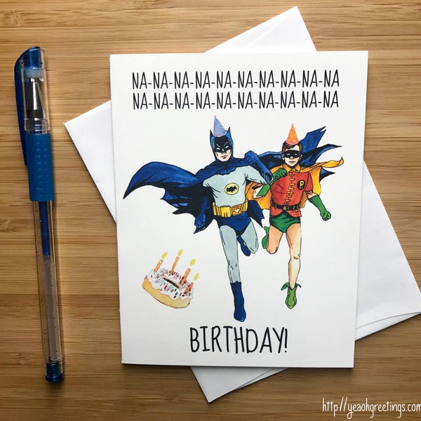 Funny 'Nananana' Birthday Card, 1960s Superhero, Comic Book Superhero Party Favors, Birthday Boy, Pop Culture Greeting Cards, Comic Books