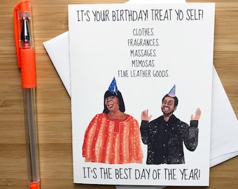 Treat Yo' self Birthday Card, Cute Birthday Gift, Treat Yourself, Funny Birthday Cards, Handmade Birthday Card, Happy Birthday Card Friend,