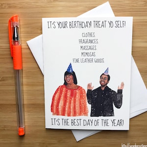 Treat Yo' self Birthday Card, Cute Birthday Gift, Treat Yourself, Funny Birthday Cards, Handmade Birthday Card, Happy Birthday Card Friend,