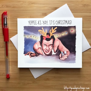 Yippie-Ki-Yay Es weihnachtet sehr! Lustige 80er Jahre Weihnachtskarte, Weihnachtsfilme, Feiertagsbeifall, Lustige Feiertagskarte, Weihnachtsstrumpf Stuffers