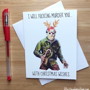 Lustige Jason Weihnachtskarte, Horror-Thema Weihnachtsgeschenk, freches Weihnachtsgeschenk, festliche Feiertagskarte, unangemessenes Snarky Weihnachtsgeschenk
