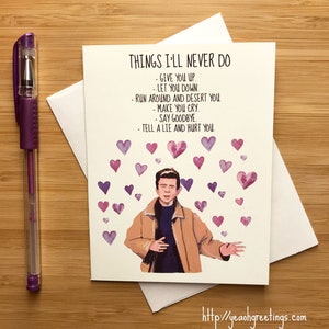 Funny 'Things ill Never Do' Valentines card, Internet meme, Funny Internet meme card, romantic anniversary gift, funny Valentines greeting image 1