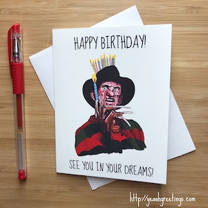 Creepy Freddy &#39;See you in your Dreams&#39; Birthday Card, Horror Movies, Horror Theme Birthday, Birthday Party Gifts, 80s Movies, Cute Bday Gift