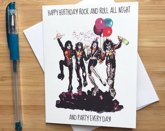 Fun 'Rock and Roll all night' Birthday Card, 70s Music, Rock Music, 70s Retro, Happy Birthday Dad, Father Birthday Gift, Heavy Metal Music