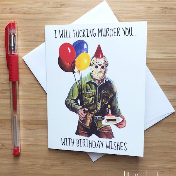 Funny Jason Birthday Card, Horror Movie Theme Birthday, 80s Pop Culture, Movie Art Prints, Handmade Happy Birthday Party Favors, Movie Nerds