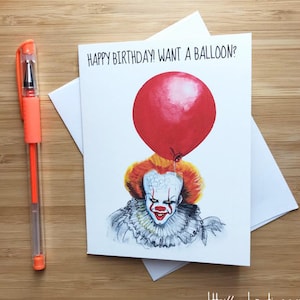 Killer Clown Birthday Card, Creepy Clowns, Birthday Clowns, Horror Movie Card, Birthday Card Teenager, Funny Happy Birthday Greeting Card