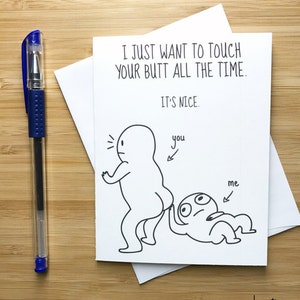 Funny Touch My Butt Valentines Love Card, Inappropriate Butt Card, Naughty Card for BF GF, Cute Anniversary Card, Funny Valentines Day Card