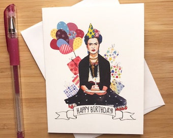 Carte de joyeux anniversaire mignon artiste mexicain, Feliz Cumpleanos, carte féministe, patrimoine hispanique, Girl Power, impression d’Art, carte d’anniversaire