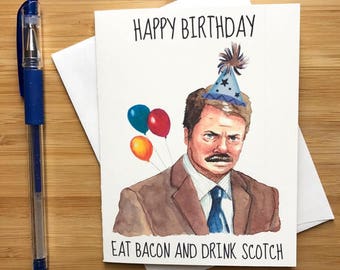 Divertido 'Comer tocino y beber escocés' tarjeta de cumpleaños, tarjeta de hombre, cumpleaños para novio, tocino, feliz cumpleaños marido, tarjeta de cumpleaños divertido