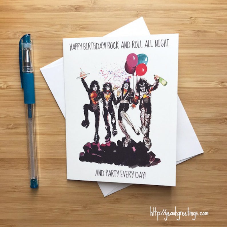 Fun 'Rock and Roll all night' Birthday Card, 70s Music, Rock Music, 70s Retro, Happy Birthday Dad, Father Birthday Gift, Heavy Metal Music image 1