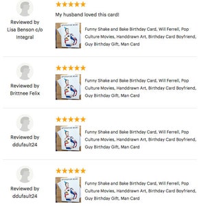 May include: A birthday card featuring a hand-drawn illustration of Will Ferrell in a red and blue costume. The card has the text "Funny Shake and Bake Birthday Card, Will Ferrell, Pop Culture Movies, Handdrawn Art, Birthday Card Boyfriend, Guy Birthday Gift, Man Card".