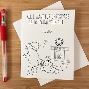 Funny Touch My Butt Christmas Card, Holiday Card, Funny Xmas Card, Holiday Card, Christmas Humor, Naughty Christmas Card, Boyfriend Xmas