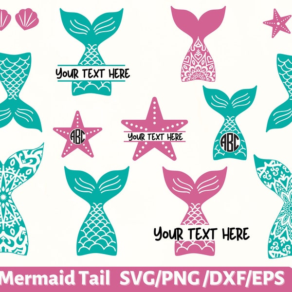 Mermaid Tail SVG PNG, Mermaid Tail Monogram svg, Mermaid Tail Split Svg, Mermaid Tail clipart, Mermaid Tail cricut, Mermaid Svg