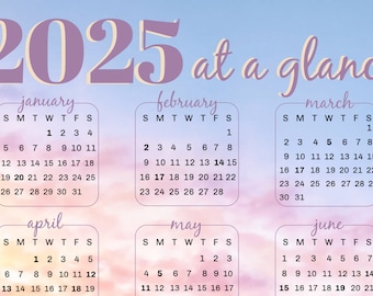 2025 Calendar At a Glance - Sunset