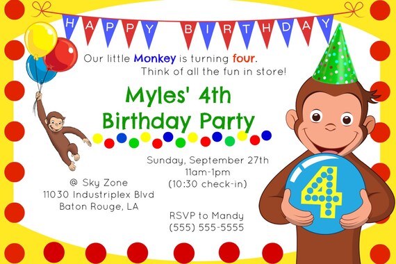 7 idee su Curioso come George party  inviti di compleanno, festa curious  george, 3 ° compleanno