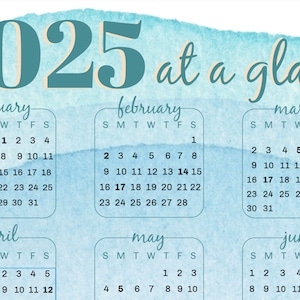 2025 &quot;At a Glance&quot; Calendar - Beach