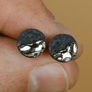 Stud Earrings Men Black Porcelain - Textured Ceramic, Platinum Accent, 5mm 9mm 11mm Minimalist Design