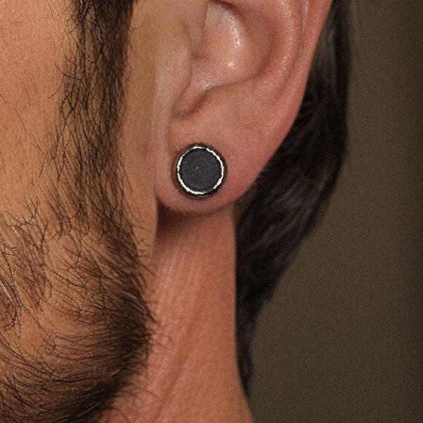 Small Earrings for Men from Ceramic Platinum Hypoallergenic Sensitive Studs Matte Black Circle Earrings Minimal Jewelry Groom Gift Idea