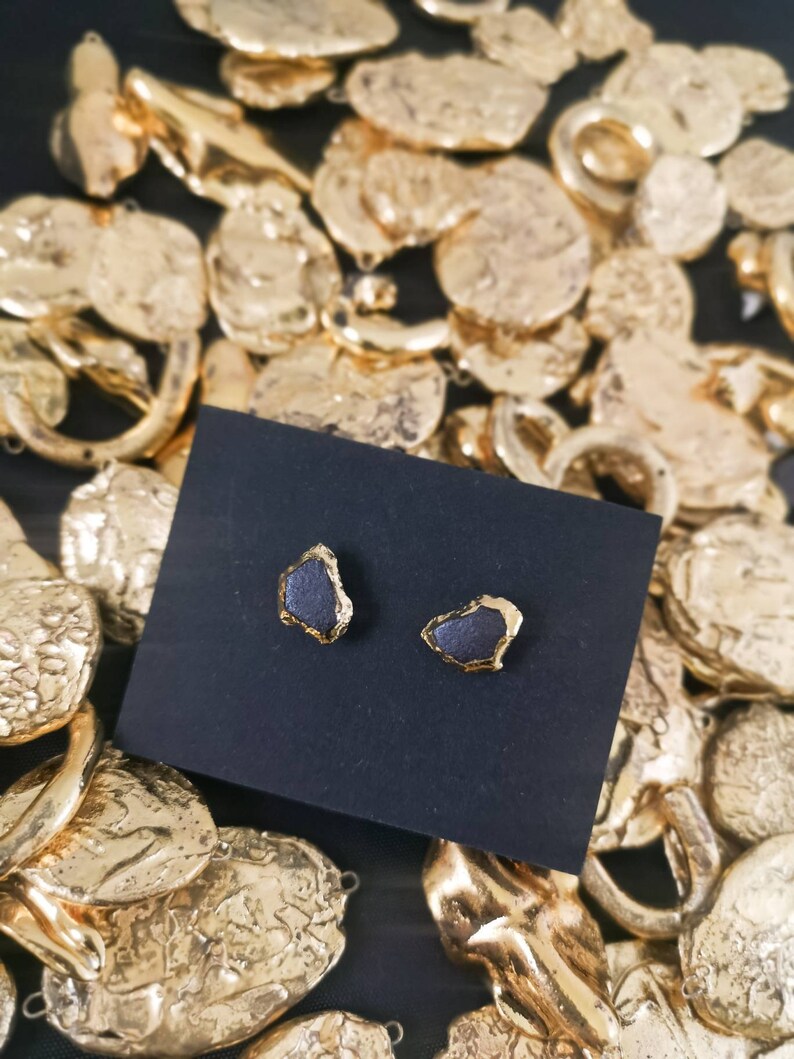 Mens earrings black and gold earring porcelain earring stud Etsy