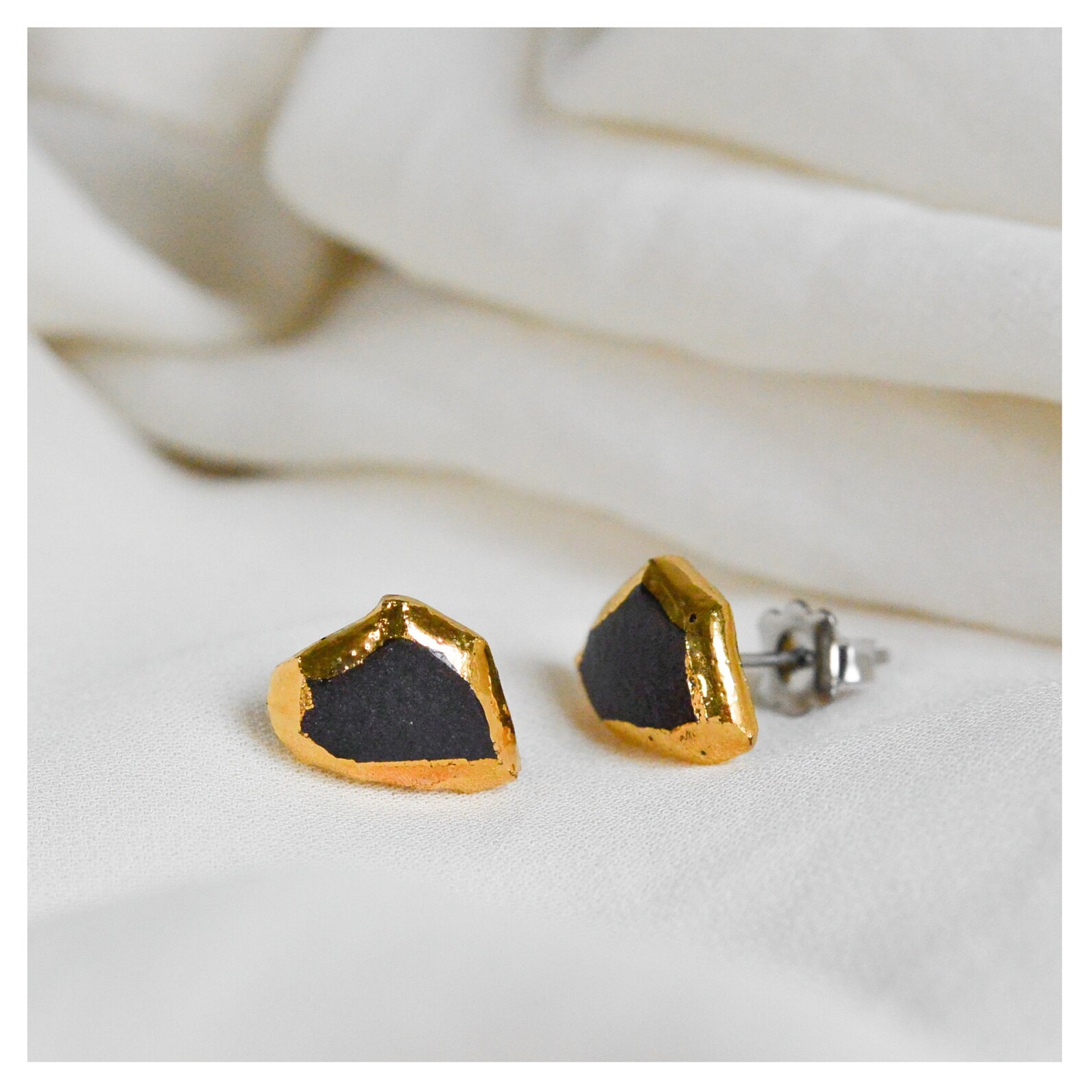 Mens earrings black and gold earring porcelain earring stud Etsy