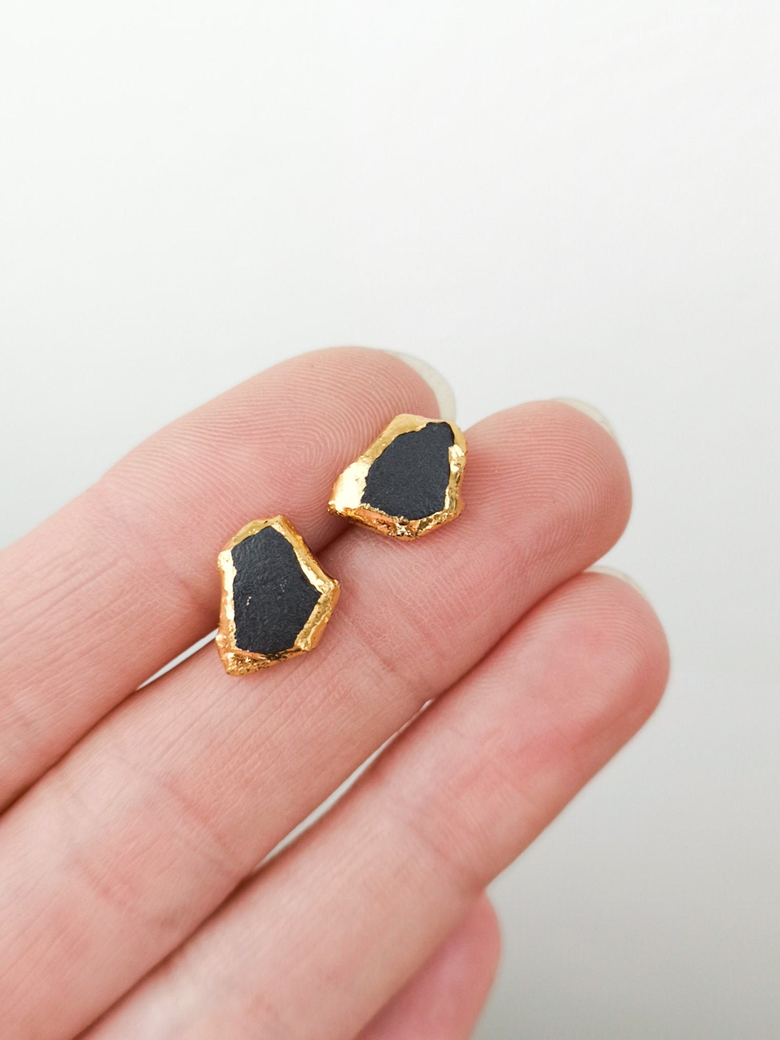 Mens earrings black and gold earring porcelain earring stud Etsy