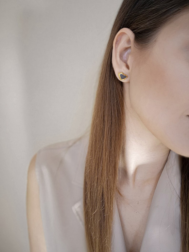 Mens earrings black and gold earring porcelain earring stud Etsy