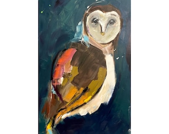 Owl Painting on a Wood Panel Original Art
