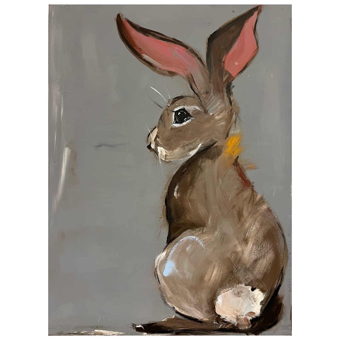 Rabbit Painting on a Wood Panel Original Art Bunny - Etsy