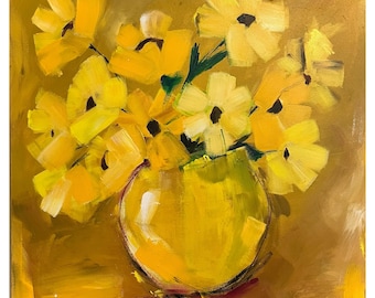 Sunflower Painting on Canvas Original Yellow Flower Art