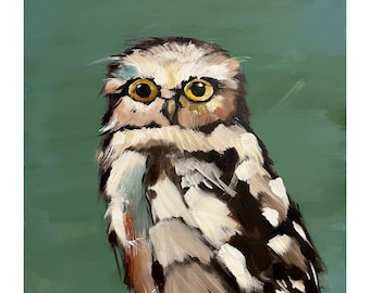 Owl Painting on a Wood Panel Original Art Barn Owl