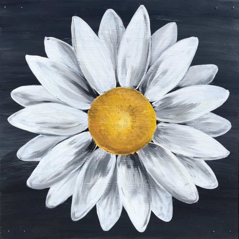 Daisy Painting on Wood Panel Original Flower Art Black and Etsy