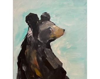 Bear Painting on a Wood Panel Original Art