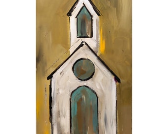 Chapel Painting on a Wood Panel Original Art