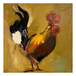 Large Rooster Painting on a Wood Panel Original Art Chicken