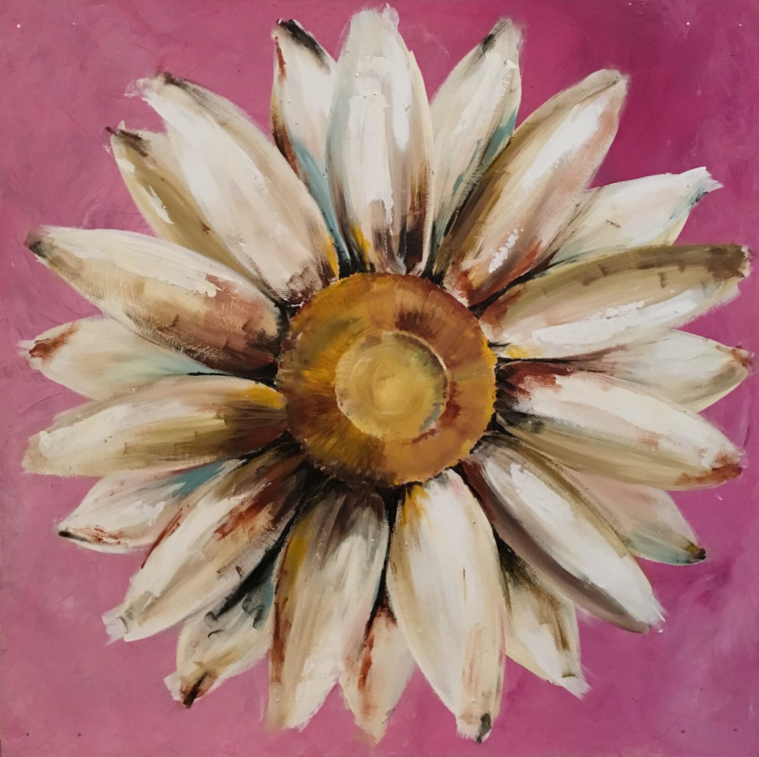 Large Original Daisy Painting on a Wood Panel Distressed Etsy