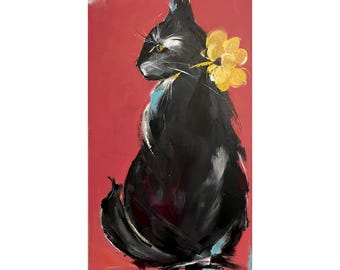 Cat Painting on a Wood Panel Original Art Kitty