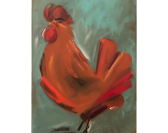 Rooster Painting on a Wood Panel Original Art