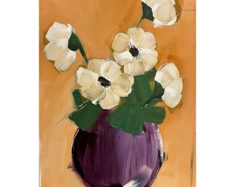 Flower Painting on a Wood Panel Original Art