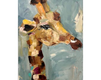 Giraffe Painting on a Wood Panel Original Art