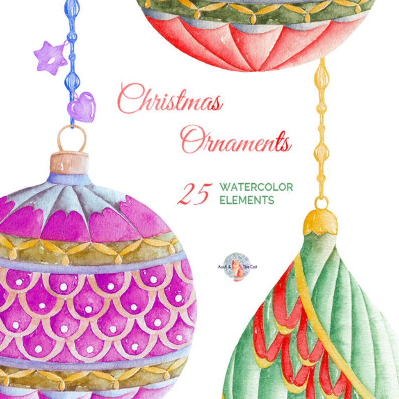 Christmas Ornaments Watercolor Clipart Hand Painted Elements | Etsy Christmas Ornaments Watercolor Clipart Hand Painted Elements | Etsy