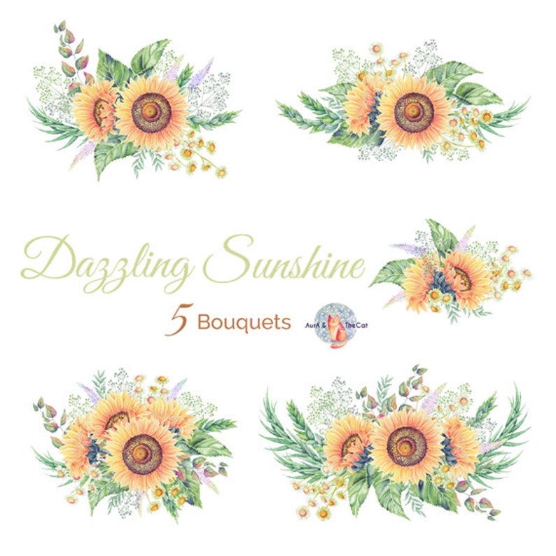 Watercolor Dazzling Sunshine Bouquet Flowers Hand Painted, Floral, Peonies, Rose, Wedding Invitation, Greeting Card, DIY Clip Art image 2