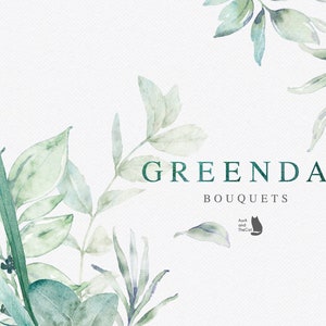 Green Day - Boeketten - Aquarel Clipart - Foliate - Bladeren Clipart - Botanisch - Groen - Bloemen - Bruiloft Uitnodiging - Wenskaart