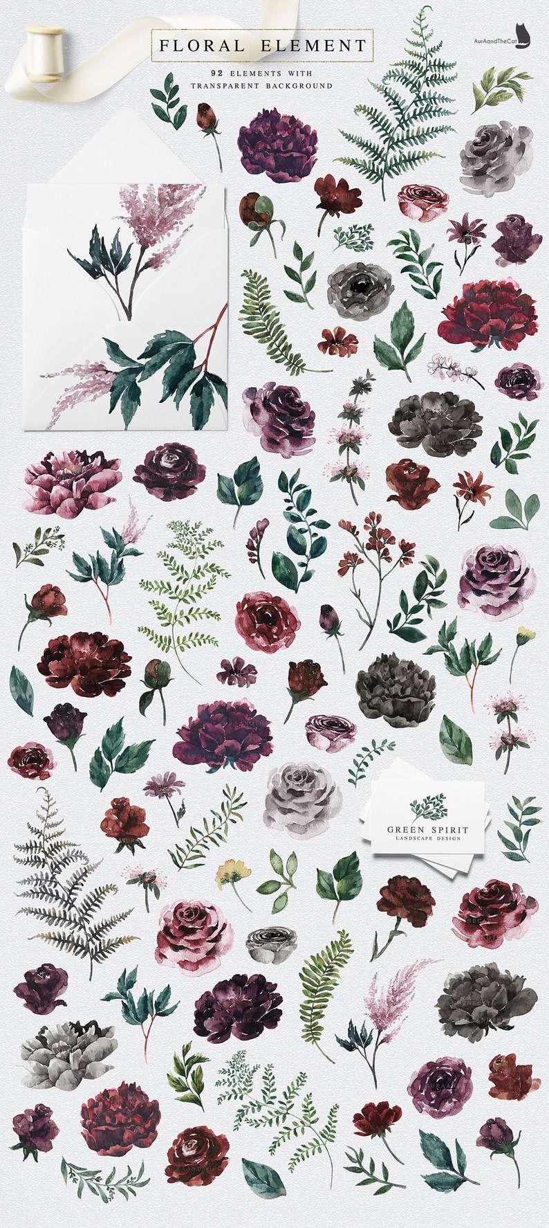 Into the Wild Floral Elements-Watercolor Graphic-Burgundy Flowers-Red Flowers-Black Flowers-Floral Elements-Wedding Clipart image 2