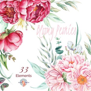Aquarela Bloomy Peônias Elementos Flores Pintadas à Mão, Floral, Peônias, Convite De Casamento, Cartão, DIY Clip Art