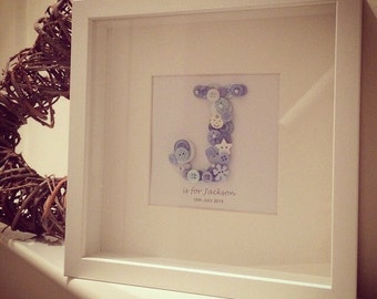 Personalised Framed Initial made with buttons. Perfect gift!