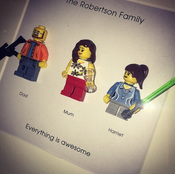 Lego mini figures customised FAMILY of 3 personalised gift frame