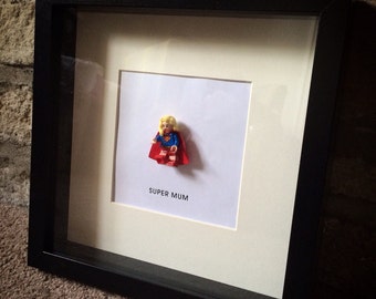 Lego mini figure SUPER WOMAN / MUM personalised gift frame Mother's Day gift