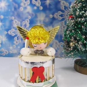 Vintage Spun Cotton Angel Drum Nostalgic Christmas Ornament Made in Japan