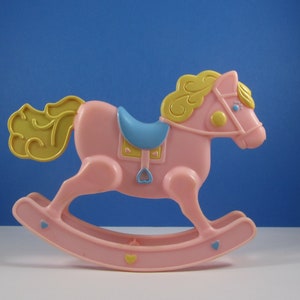 Pink Plastic Rocking Horse Toy Vintage Baby Shower Cake Topper Mattel Doll Accessories