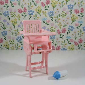 Vintage Dollhouse Highchair Pink Plastic Convertible Rocking Chair Nursery Furniture by Ideal